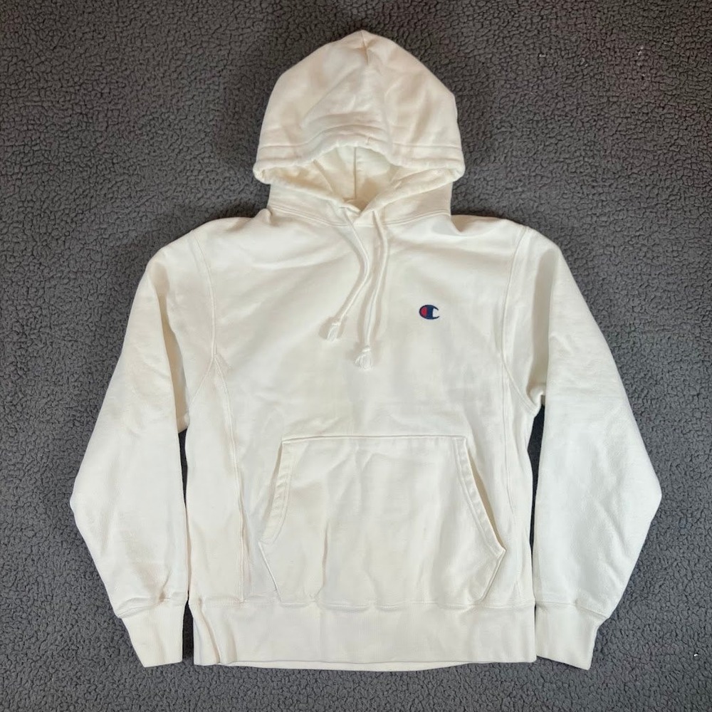 Champion Reverse Weave Hoodie White Embroidered Logo Mens Medium